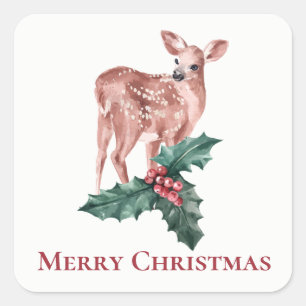 Merry Christmas Winter Wedding Reindeer Deer Square Sticker