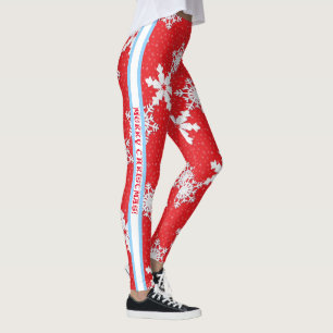 Merry Christmas! Winter White Snowflakes Red Leggings