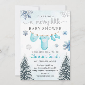 Merry Christmas Winter Wonderland Baby Boy Shower Invitation