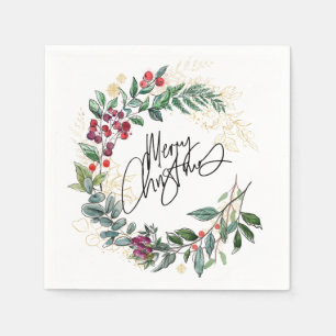 Merry Christmas Winter Wreath Holiday Napkin