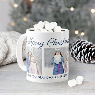 Merry Christmas Wishes Navy Snowflake Photo Coffee Mug