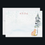 Merry Christmas Wishes Personalized Fox Card<br><div class="desc">Send heartfelt Merry Christmas wishes with this rustic and simple notecard featuring a watercolor fox and pine tree set against a peaceful winter backdrop. This charming design blends vintage and retro elements with cozy woodland flair, making it a timeless choice for the season. The interior includes space for your personalized...</div>