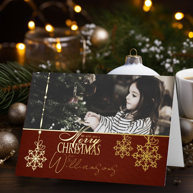 Merry Christmas Wishes Photo Christmas Card (Elegant vintage holly jolly Christmas Card personalized holiday card with name and photo)
