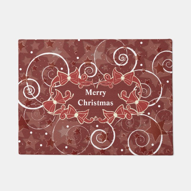 Merry Christmas wishes with bows and stars Doormat (Front)