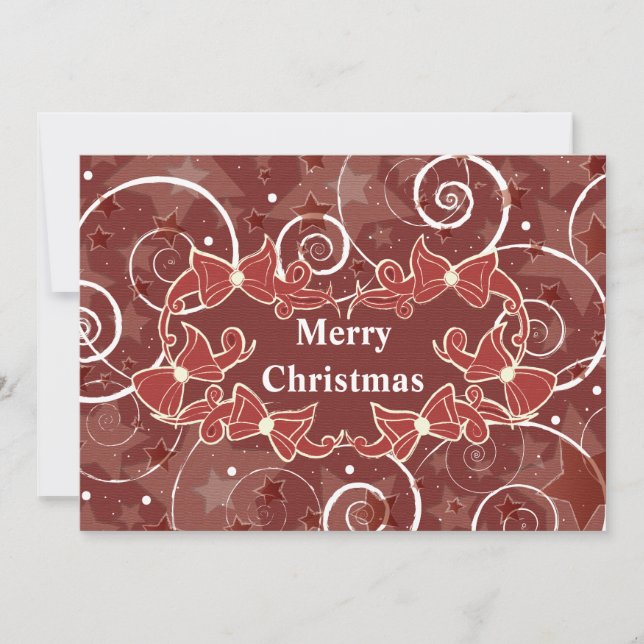 Merry Christmas wishes with bows and stars Holiday Card (Front)