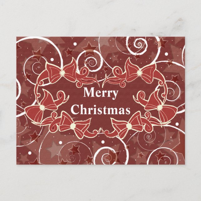 Merry Christmas wishes with bows and stars Holiday Postcard (Front)