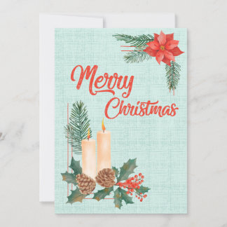 Merry Christmas Wishes with Candles Pinecones and Holiday Card