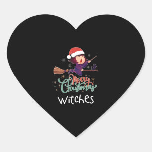 Merry Christmas Witch Tshirt Broom Christmas Eve Heart Sticker
