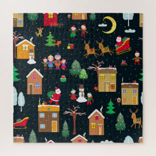 Merry Christmas with a cheerful family and snowy Jigsaw Puzzle