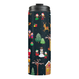 Merry Christmas with a cheerful family and snowy Thermal Tumbler