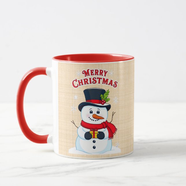 Merry Christmas with a Magic Snow Man Mug (Left)