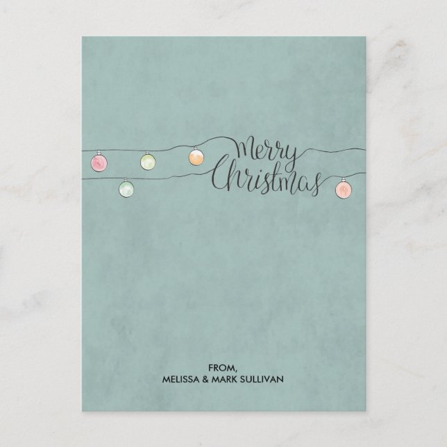 Merry Christmas with a String of Ornaments Postcard (Front)