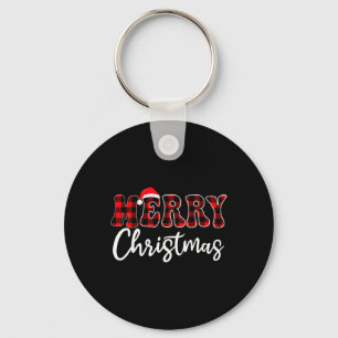 Merry Christmas With Black And Red Plaid Family Me Keychain