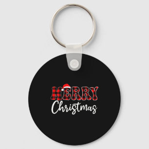 Merry Christmas With Black And Red Plaid Family Me Keychain