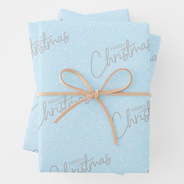 Merry Christmas with Blue Snow Background Wrapping Paper Sheet (In situ)