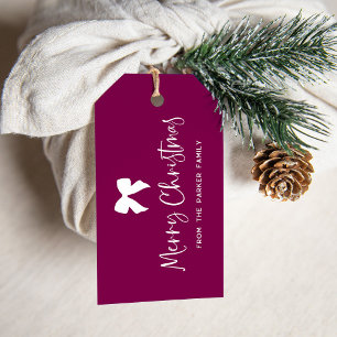 Merry Christmas with Bow Burgundy Wine and White Gift Tags