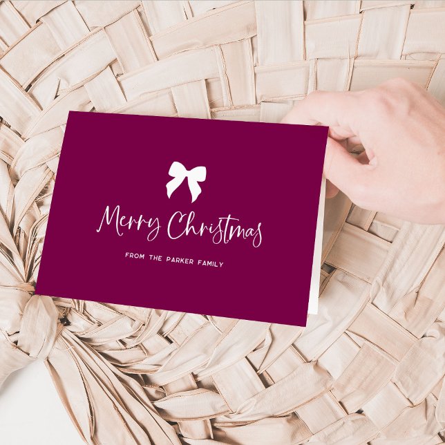 Merry Christmas with Bow | Burgundy Wine and White Holiday Card (Creator Uploaded)