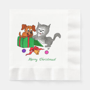 Merry Christmas with Cat and Dog Napkin