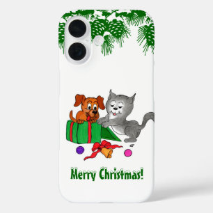 Merry Christmas with Cat and Puppy iPhone 16 Case