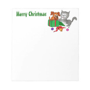 Merry Christmas with Cat and Puppy Notepad
