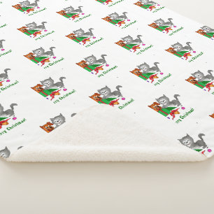Merry Christmas with Cat and Puppy Sherpa Blanket
