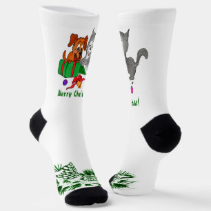 Merry Christmas with Cat and Puppy Socks