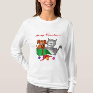Merry Christmas with Cat and Puppy T-Shirt