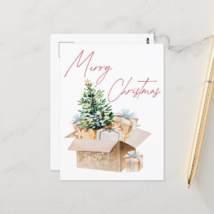 Merry Christmas with Christmas Tree and Gifts Postcard