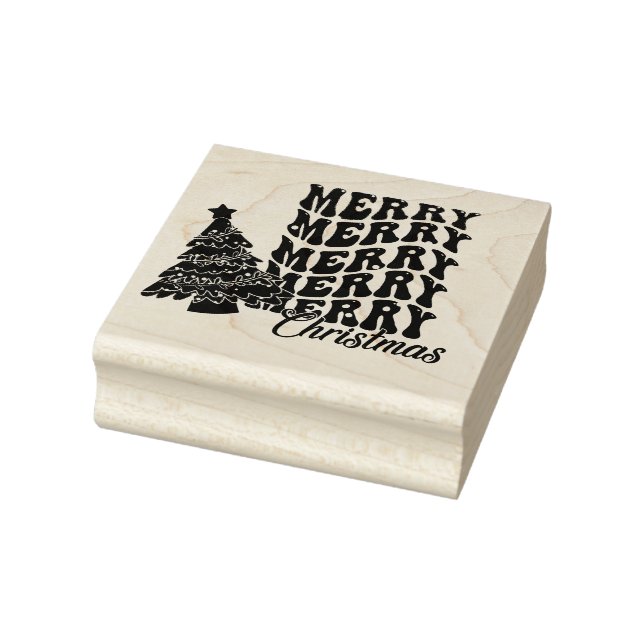 Merry Christmas with Christmas Tree Rubber Stamp (Stamp)