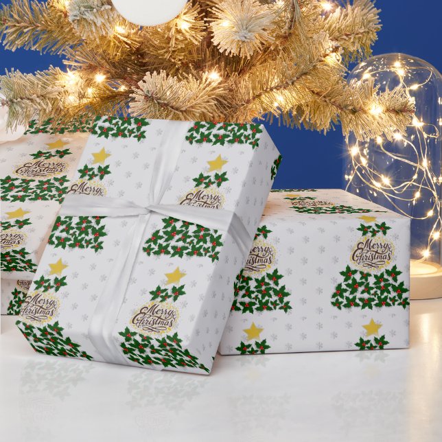 Merry Christmas with Christmas tree Wrapping Paper (Holidays)