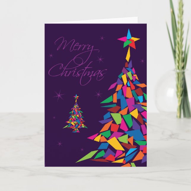 Merry Christmas with colourful abstract tree Holiday Card (Front)