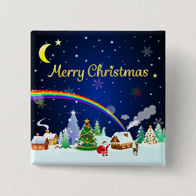 Merry Christmas with Crescent Moon 2 Inch Square Button (Front)
