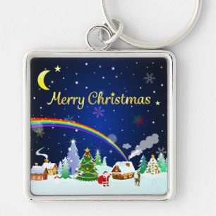 Merry Christmas with Crescent Moon Keychain