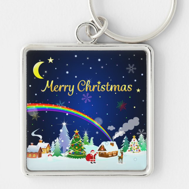 Merry Christmas with Crescent Moon Keychain (Front)