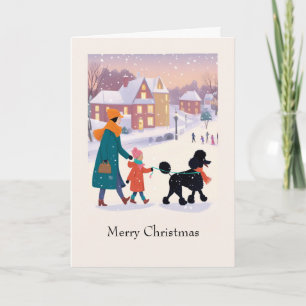 Merry Christmas with Cute Dog Walker and Poodle Card