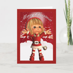 Merry Christmas With Cute Little Elf Holiday Card