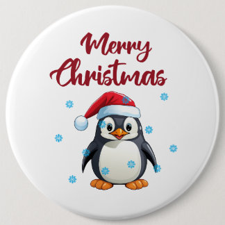 "Merry Christmas" With Cute Penguin 6 Inch Round Button