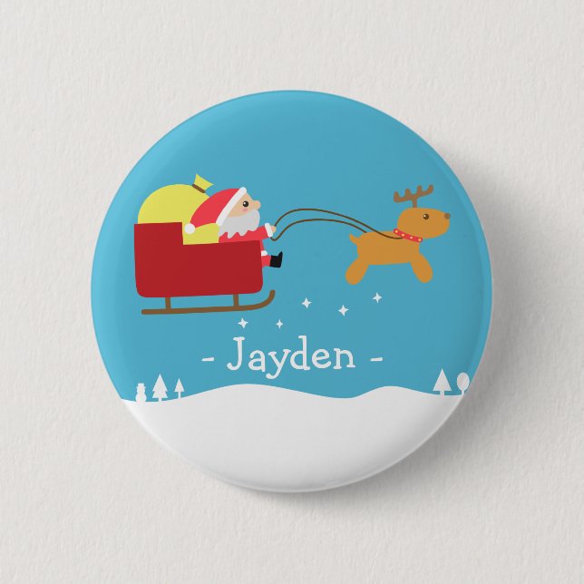 Merry Christmas with Cute Santa and Reindeer 2 Inch Round Button (Front)