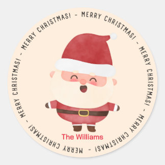 Merry christmas with Cute Santa Personalized Classic Round Sticker