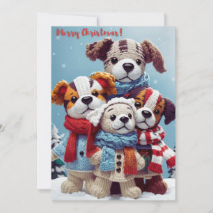 Merry Christmas with Cute Stuffed Puppy Dolls:  Holiday Card