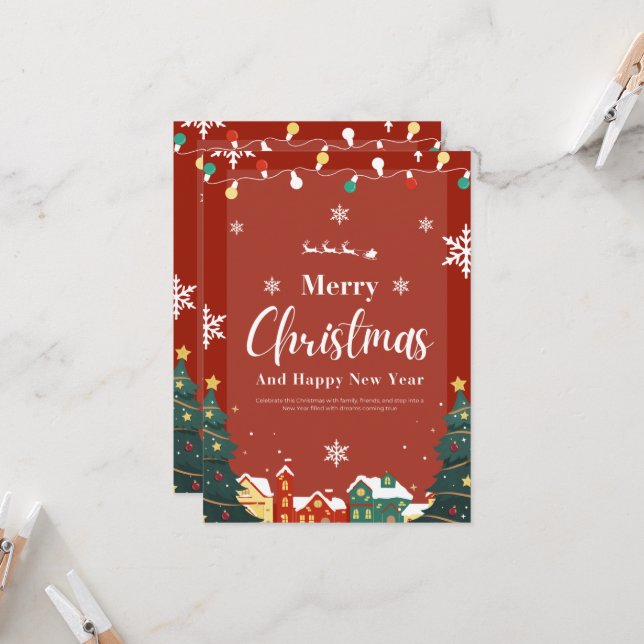 Merry Christmas with Decoration Red Invitation (Front/Back In Situ)