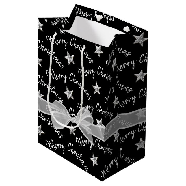 Merry Christmas with Diamond Stars  Medium Gift Bag (Front Angled)