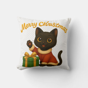 Merry Christmas with Emi the Black Cat Throw Pillow