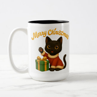 Merry Christmas with Emi the Black Cat Two-Tone Coffee Mug