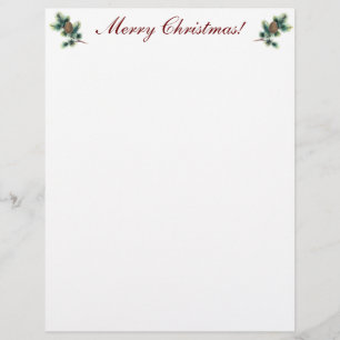 Merry Christmas with Evergreen Twigs and Cones Letterhead