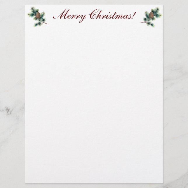 Merry Christmas with Evergreen Twigs and Cones Letterhead (Front)