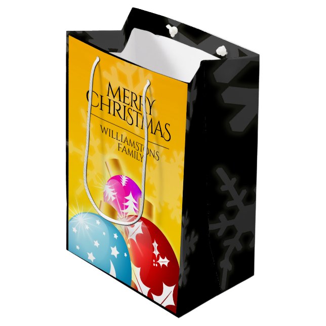 Merry Christmas with Festive Holiday Ornaments Medium Gift Bag (Front Angled)