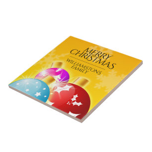 Merry Christmas with Festive Holiday Ornaments Tile