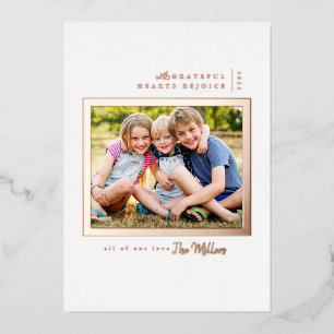 MERRY CHRISTMAS   With Grateful Hearts Rejoice Foil Holiday Card