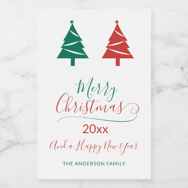 Merry Christmas with Green Christmas Trees  Food Label (Single Label)
